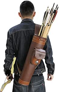 Shoulder Back Quiver Bow Leather Arrow Holder With Large Pouch Handmade Straps Belt Bag Brown Traditional (Brown) In | Whizz Archery - Foto 8
