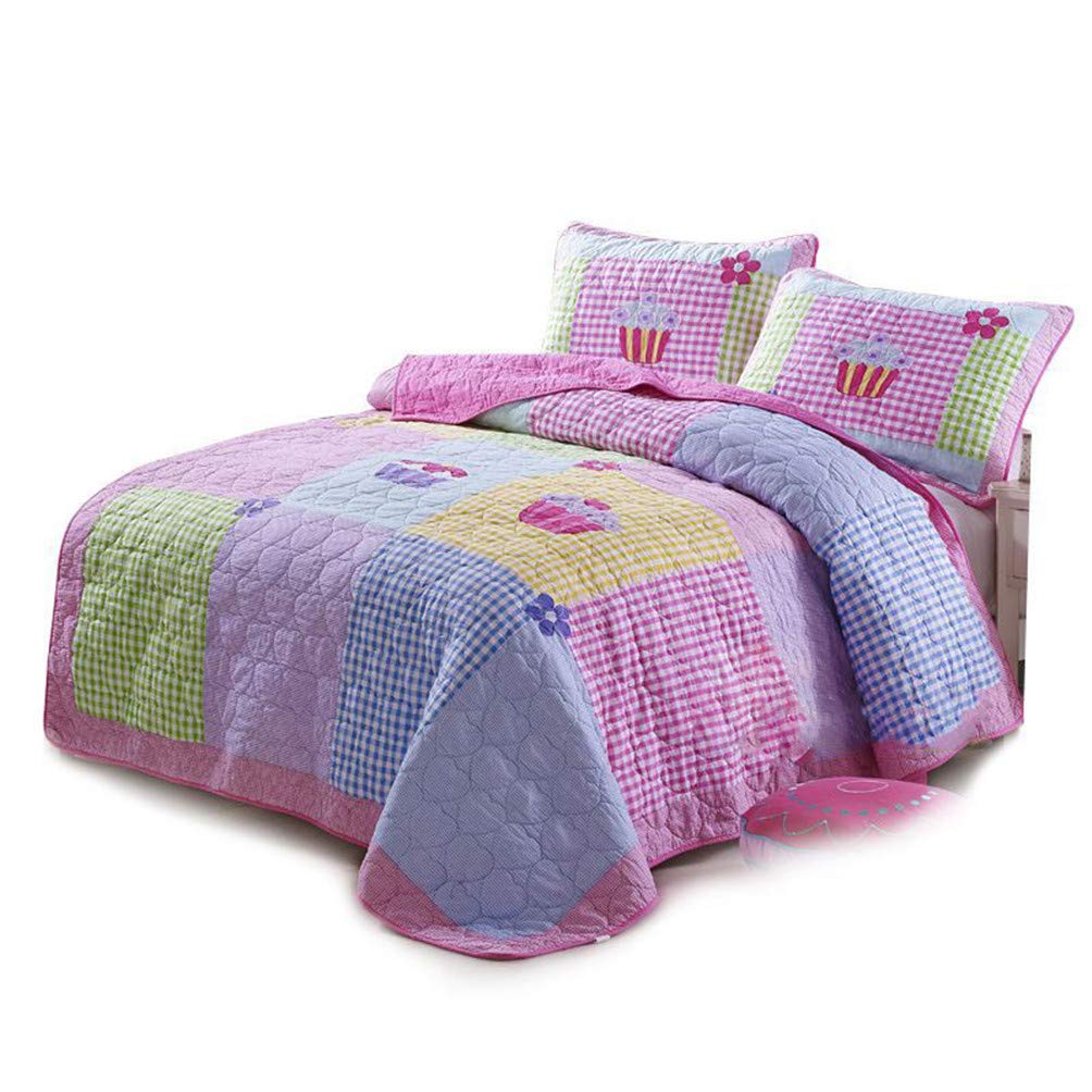 LMXJB 2 Piece Kids Bedspread Set, Reversible Coverlet, Floral Pattern Lattice Patchwork Quilted Quilt with Shams, Hypoallergenic Throw Blanket for Teens Girls Twin Size Bedding,Purple
