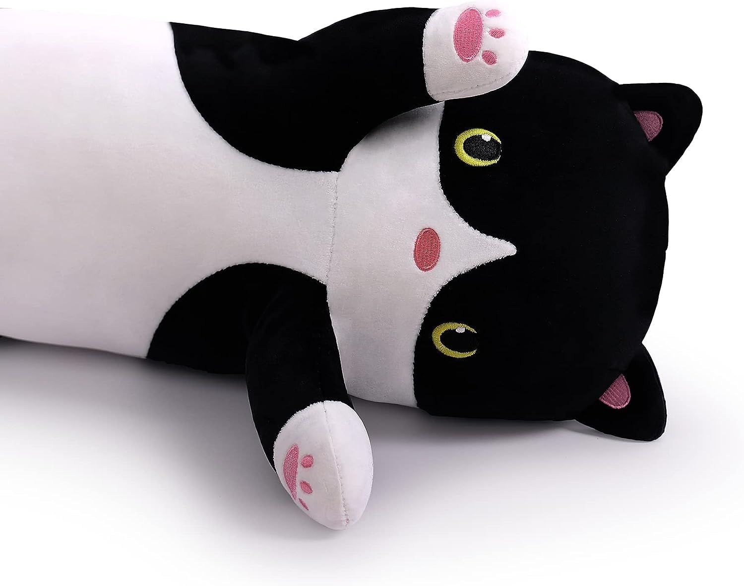 SNOWOLF - Morbido cuscino a forma di gatto dei cartoni animati, cuscino lungo, grazioso peluche, da regalare, soffice, grazioso e imbottito (colore: nero, 50 cm)