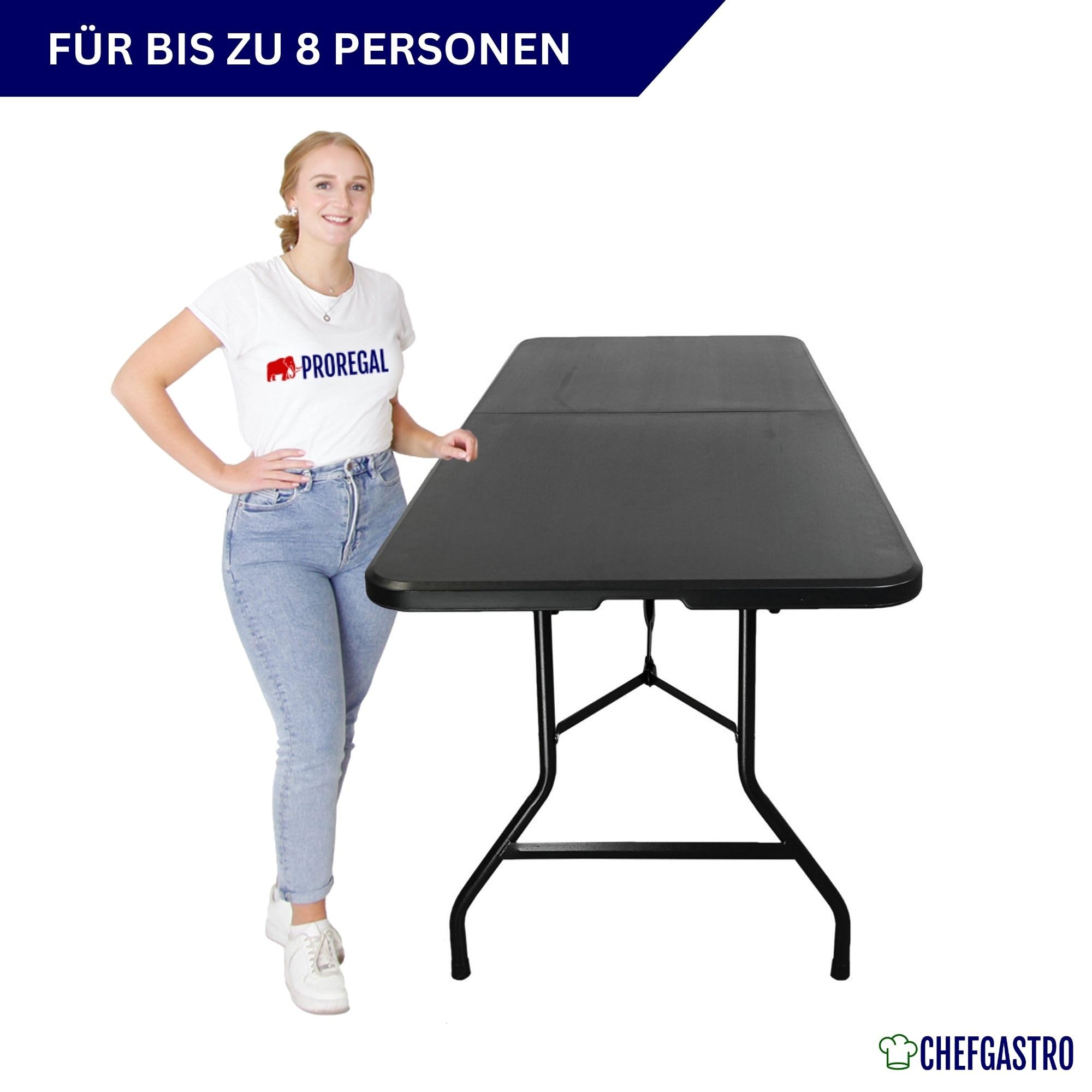 CHEFGASTRO Tavolo da buffet pieghevole | HxLxP 74x180x75cm | con poignee de trasporti | per 8 persone | resistente alla plastica aux intempéries | noir