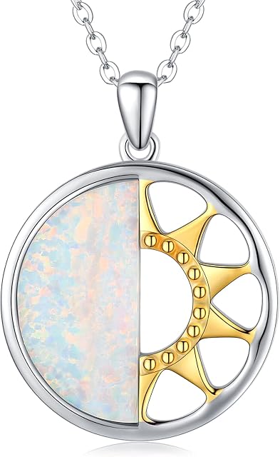 KINGWHYTE Sun and Moon Necklace 925 Sterling Silver Opal Sun Moon Pendant Necklace Jewelry Gifts for Woman Girlfriend Daughter