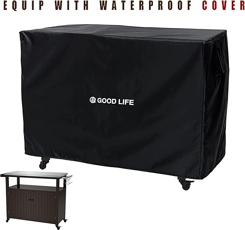 Miniatura 5 de GDLF Gabinete de almacenamiento para exteriores mesa de parrilla de madera maciza con parte superior de acero inoxidable cubierta impermeable marrón