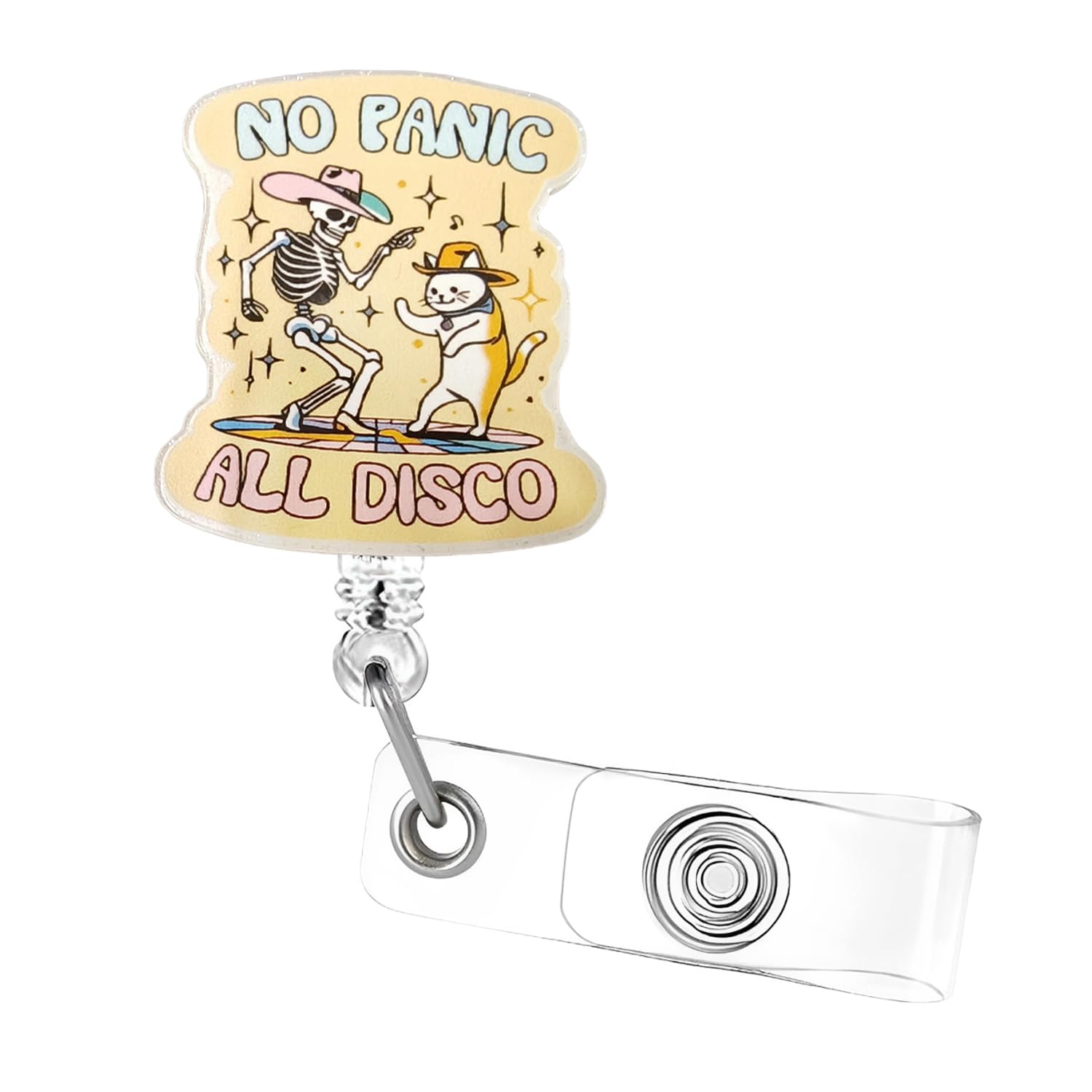 Halloween Badge Reel, Disco Skeleton Cat Retractable Badge Holders, Cute Nurse Badge Clip, Badge Reel with Alligator Clip Accessories, Badge Holder