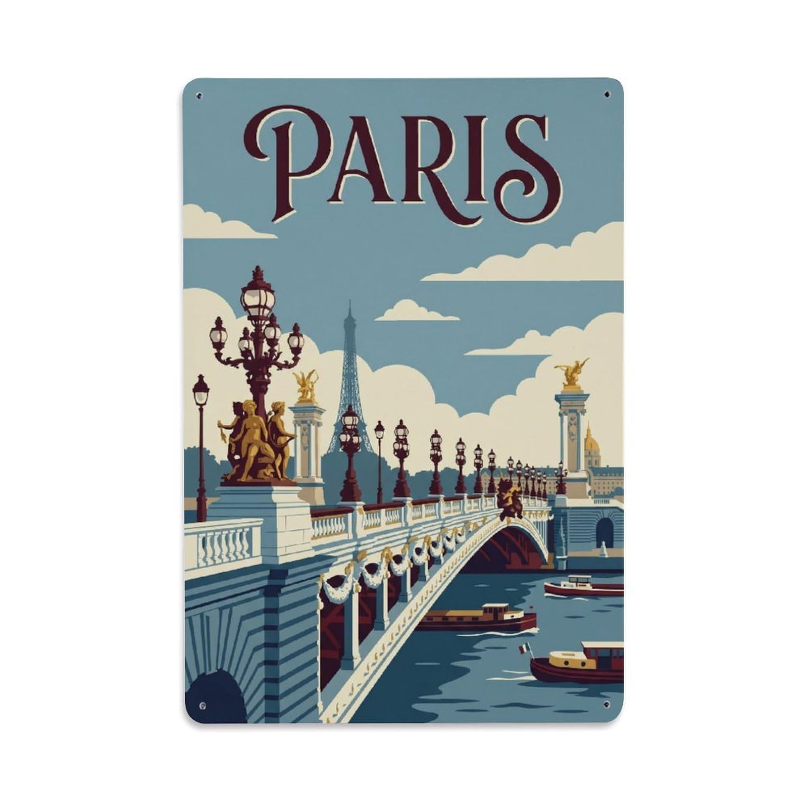 Vintage Travel Paris Pont Alexandre III Bridge Clean France Metal Tin Sign Plaque Wall Decor for Cafe, Club Bar, Office, Home Garden Metal Poster 8x12Inch