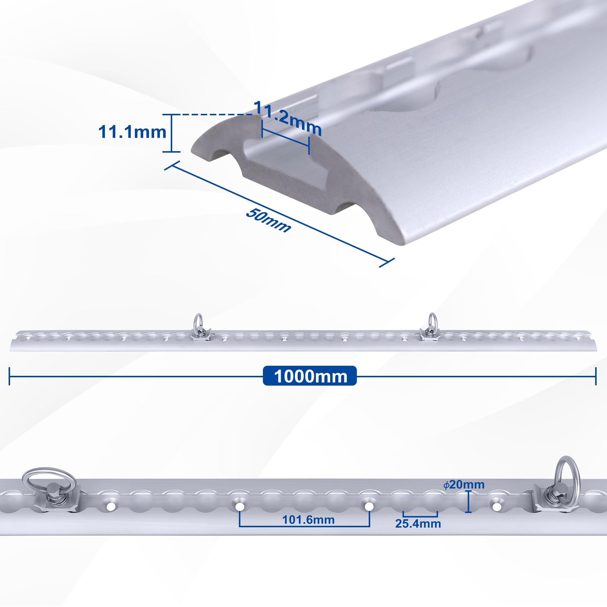 LARS360 Aluminium Airlineschienen Set, 12 x 1 Meter Halbrunde Airlineschiene mit 30 Silberfarbenen Verschlussclips, Zurrschiene Airlineschiene Zubehör für LKWs, Anhänger und Wohnmobile