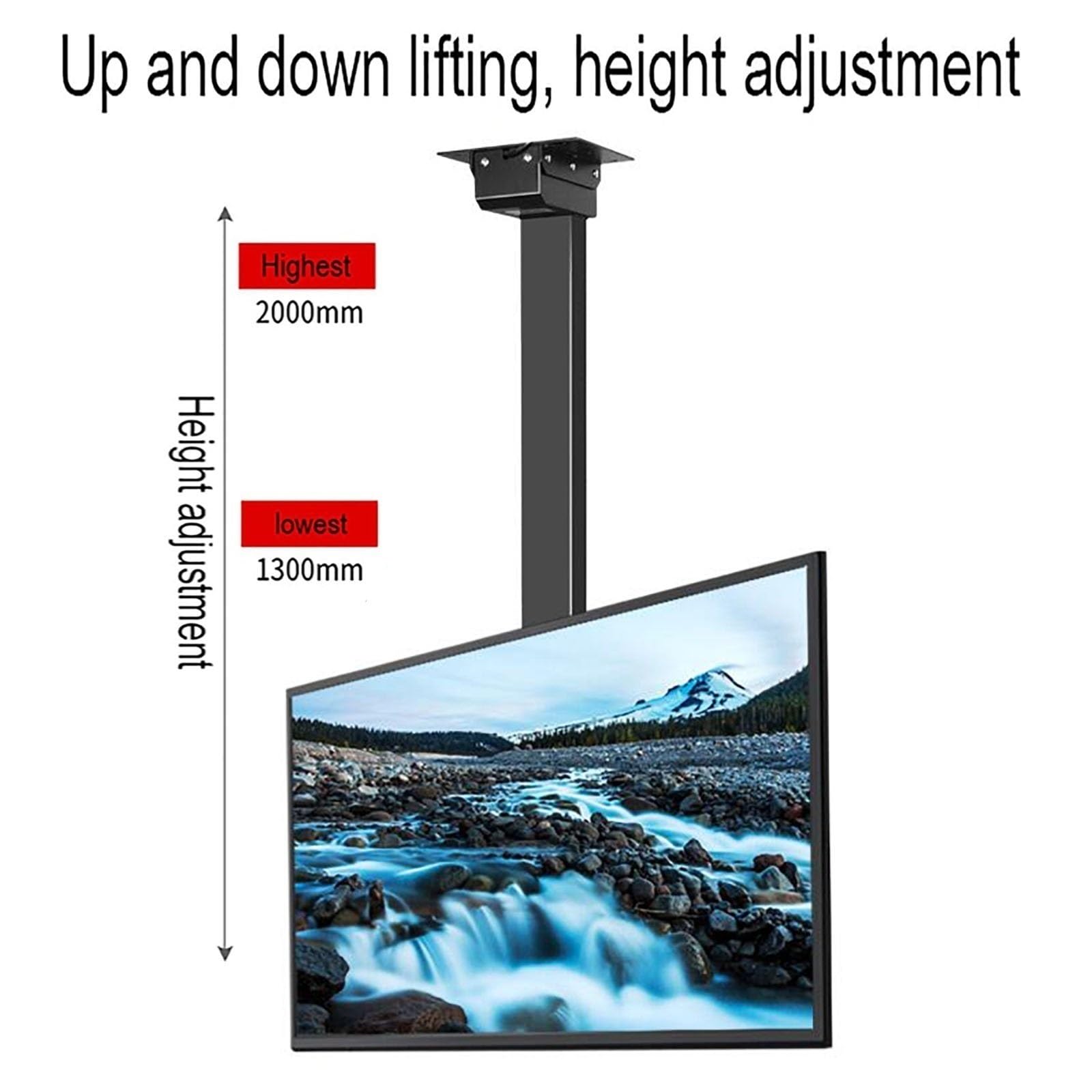 Staffa di montaggio TV motorizzata – TV elettrica a soffitto – Supporto inclinabile con rotazione, regolabile in altezza, telescopico, sollevamento automatico della TV con telecomando (un