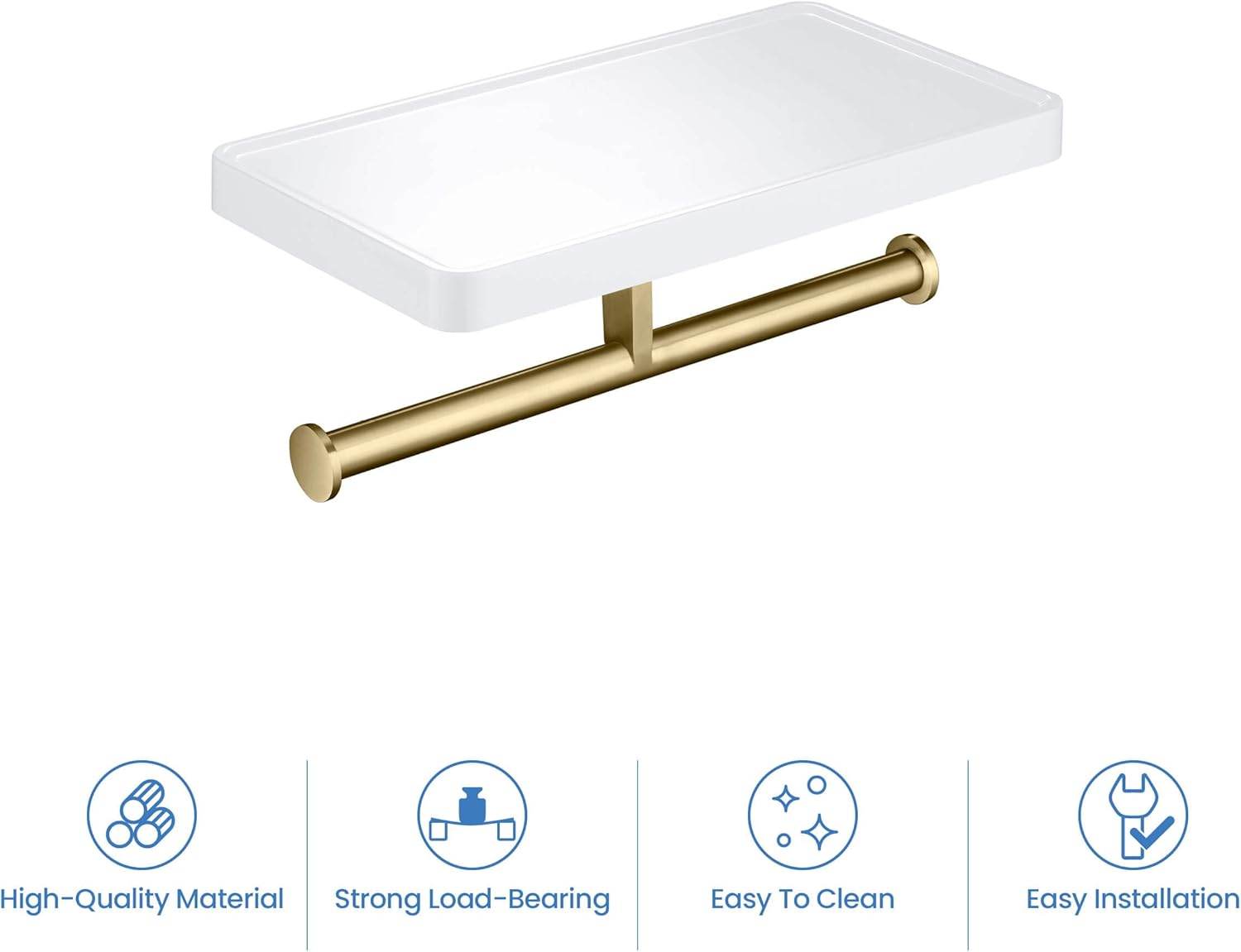 KIBI Deco Double Roll Toilet Paper Holder with Storage Shelf – Wall Mounted Bathroom Tissue Paper Hanger– Solid Brass, Modern Design, Rustproof & Durable (Brushed Gold, KBA1208)