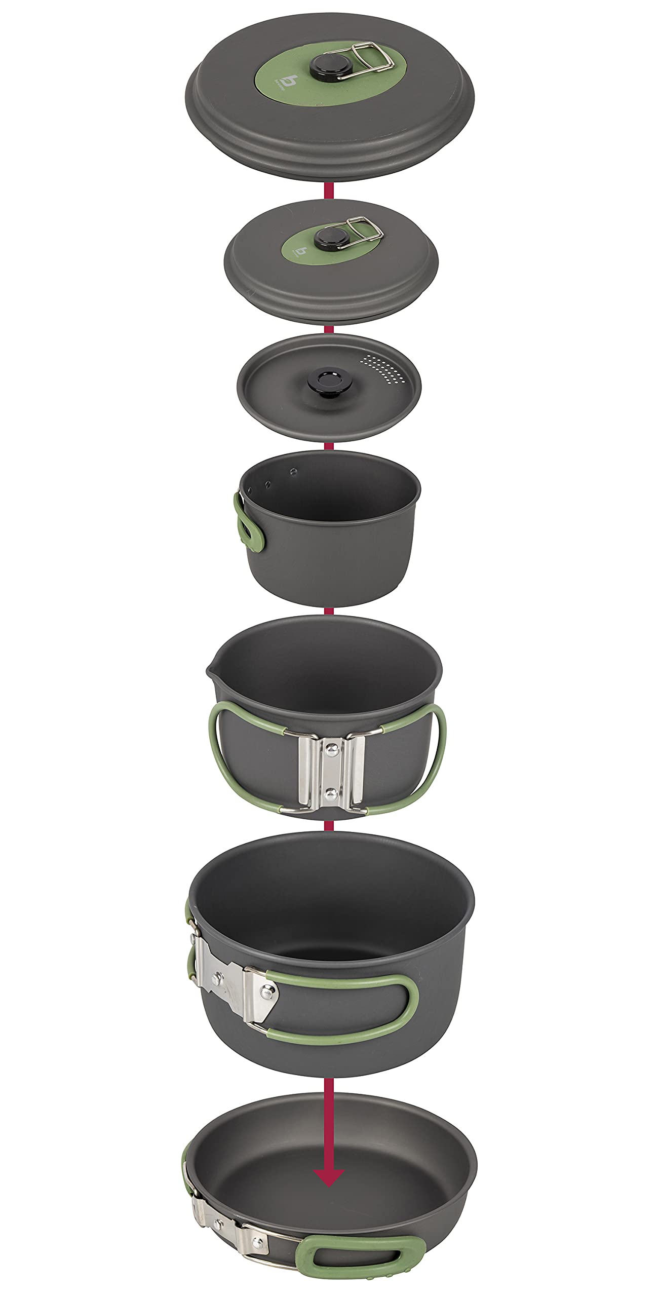 Bo-Camp - Casseroles - Explorer - 4 pcs - Anodisé dur, Anthracite/Rouge
