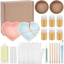 WEBEEDY Kintsugi Repair Kit Gold,24 Pcs Japanese Ceramic Repair Kit with Practice Ceramics & Glue to Repairs Your Meaningful Broken Ceramics Glass Jade Sculptures DIY Kits Gift Sets
