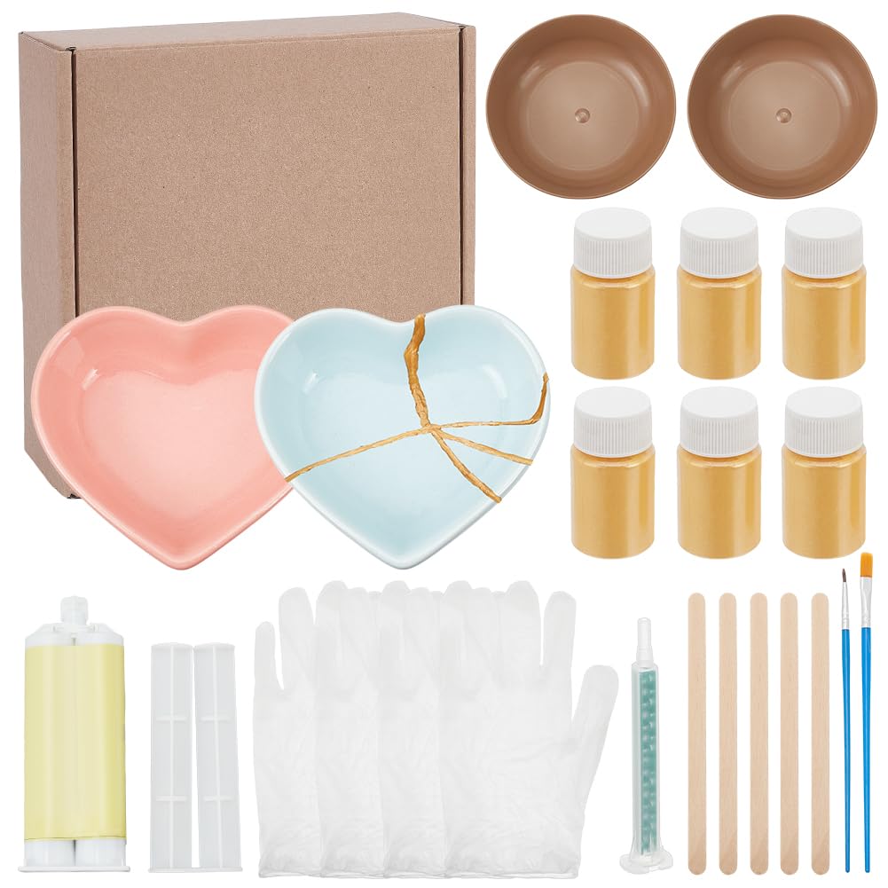 WEBEEDY Kintsugi Kit de reparación de oro, 22 piezas de cerámica japonesa con cerámica práctica y pegamento alimentario para reparar su cerámica rota significativa cristal