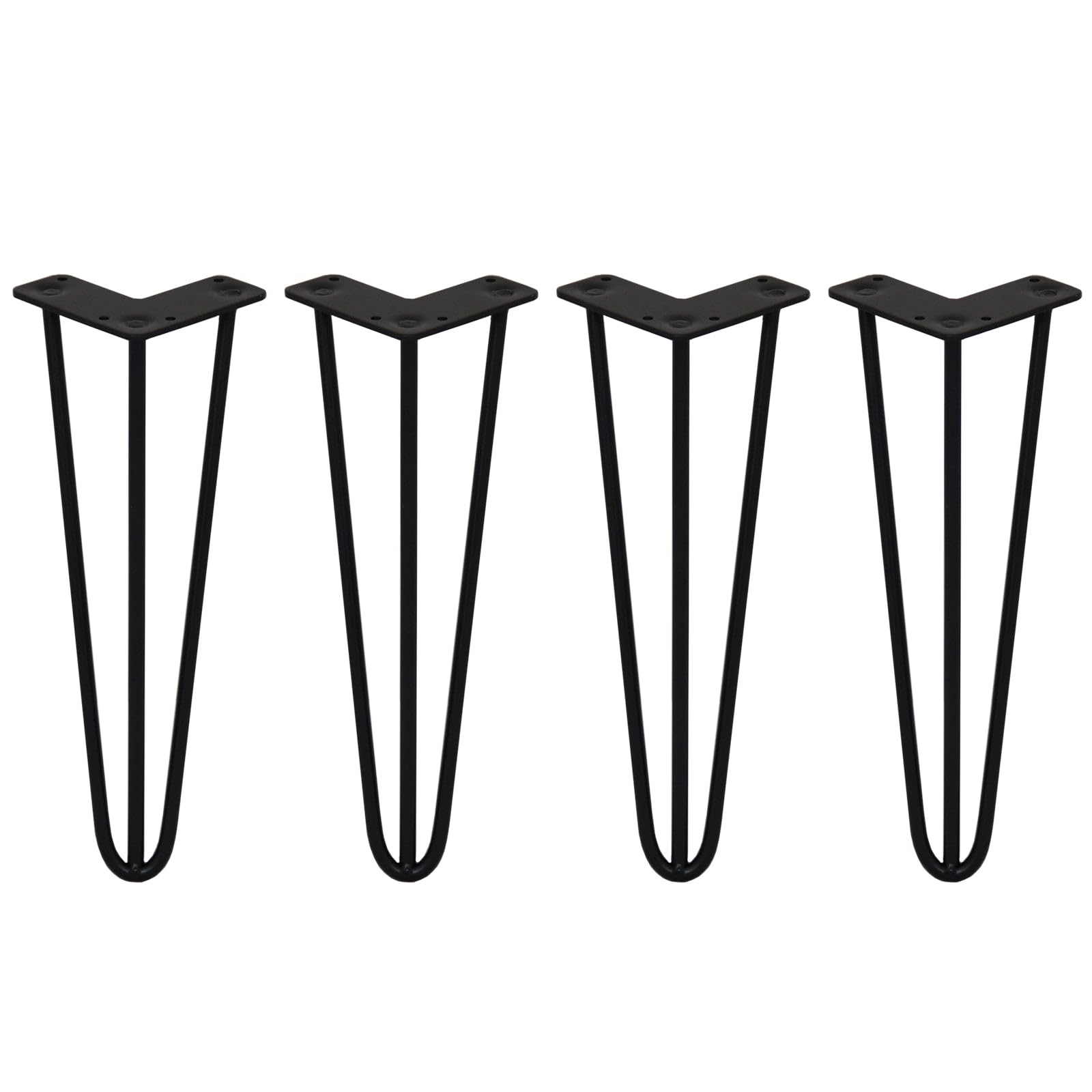 Monster Shop 4 x Hairpin Legs/Hair Pin Legs Set SkiSki Legs Furniture Desk Bench Chair Table 14" 3 Prong 10mm Black Steel & Protector Feet…