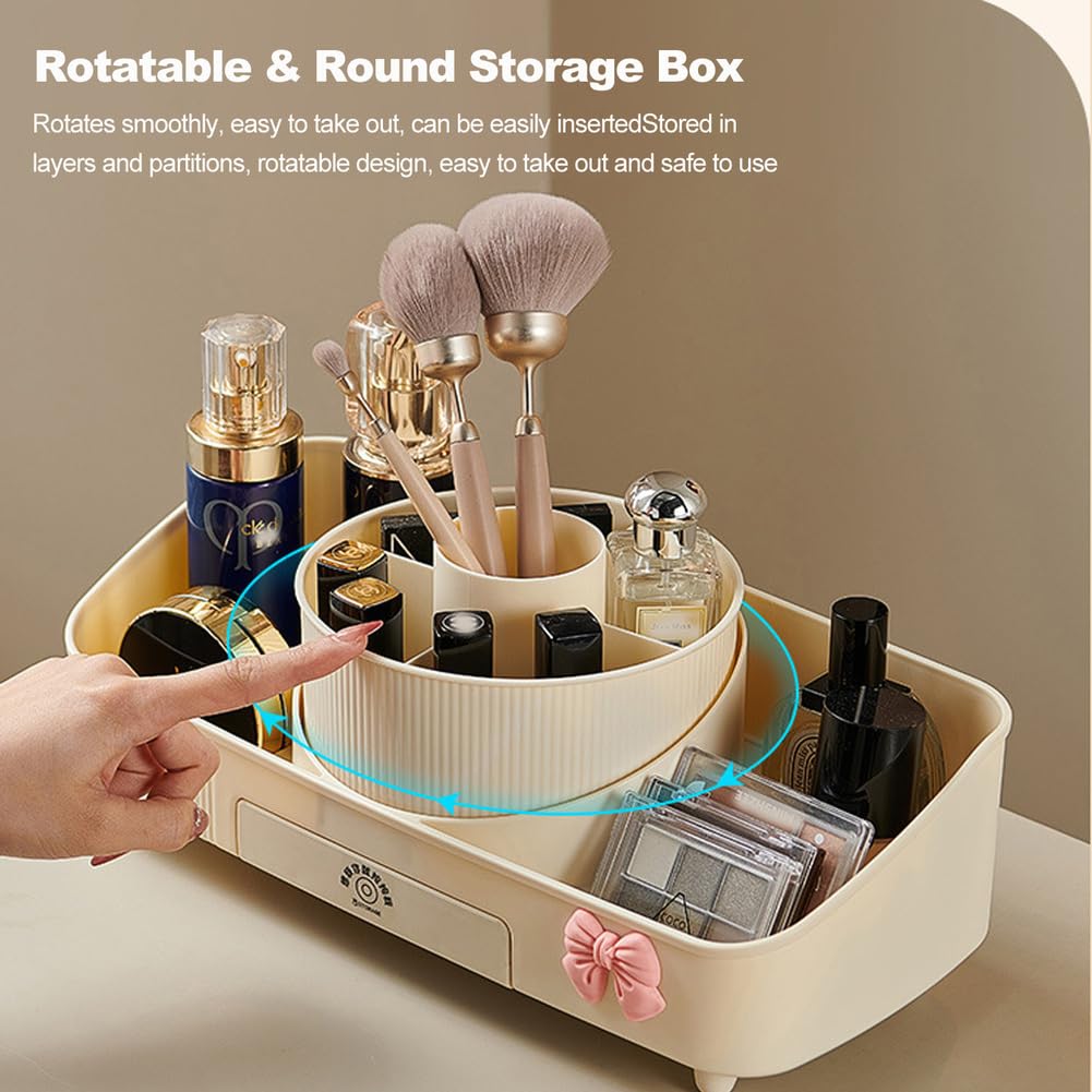 360° Drehbarer Make Up Organizer Set mit Kosmetik Organizer Lidschatten und Lippenstift Organizer, Kosmetik Aufbewahrung, Kosmetikorganiser für Schminktisch, Schlafzimmer, Badezimmer,Flesh