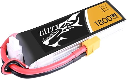 Tattu Batería LiPo de 11.1V 1800mAh 3S 45C con enchufe XT60 para Skylark M4-FPV250 Mini trituradora 200 INDY250 PLUS MOJO 280 QAV250 Vortex Emax