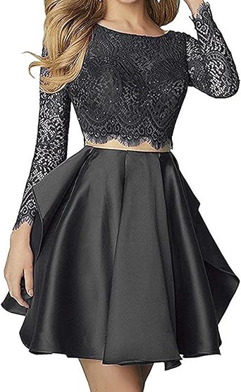 Amazon.com: Vestido corto de manga larga con encaje y espalda descubierta,  vestido de fiesta para club de noche : Ropa, Zapatos y Joyería
