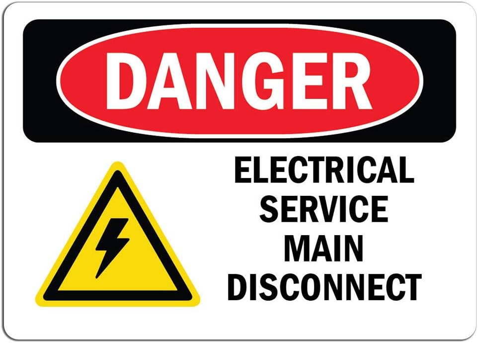 Danger Sign - Electrical Service Main Disconnect | LABEL DECAL STICKER Retail Store Sign Sticks to Any Surface 8