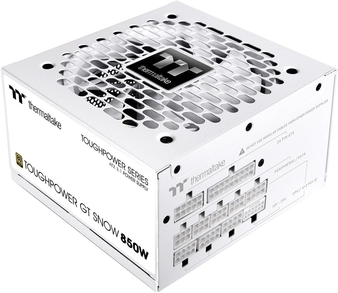 Thermaltake Toughpower GT 850W ATX 3.1 Standard Power Supply: 80 Plus Gold Efficiency, Smart Zero Fan, Native 450W PCIe 5.1 Connector - Snow White