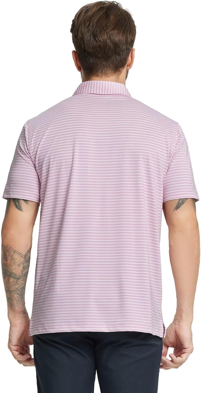Rouen Golf Shirts for Men Moisture Wicking Lightweight Dry fit Performance Sports Stripe Collared Golf Polo Shirts for Men