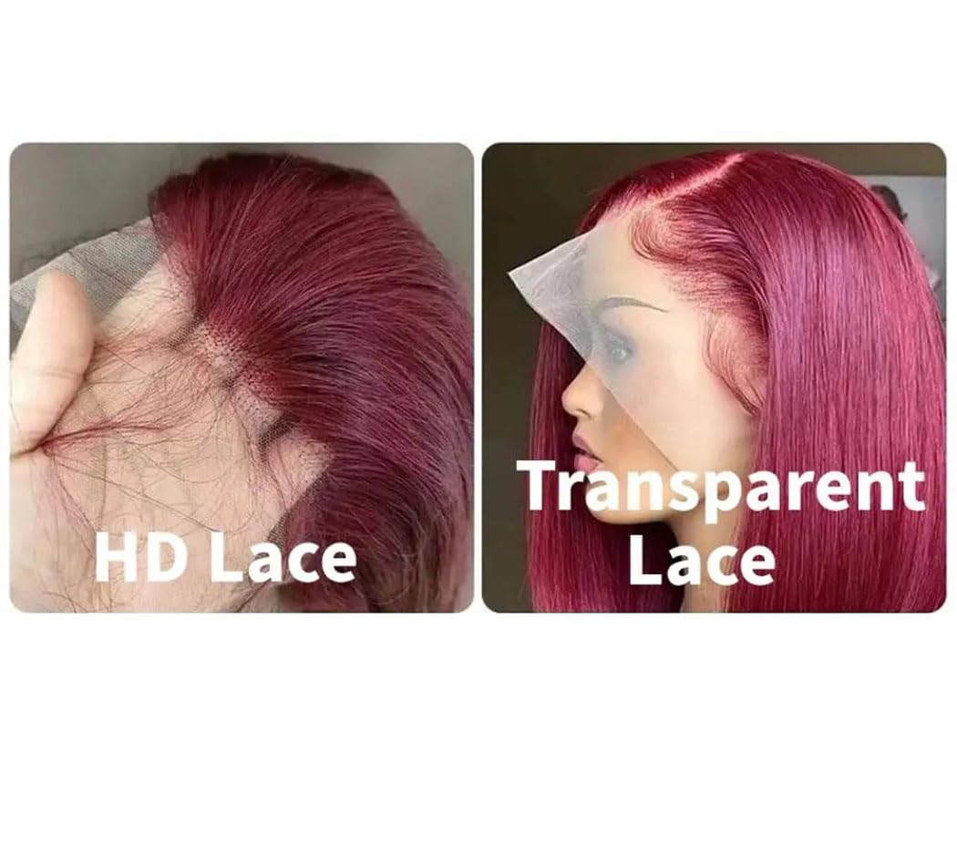 Womens Burgundy Straight Lace Front Human Hair Wig 42 Inch HD Transparent Lace Pre Plucked Natural Hairline wigs