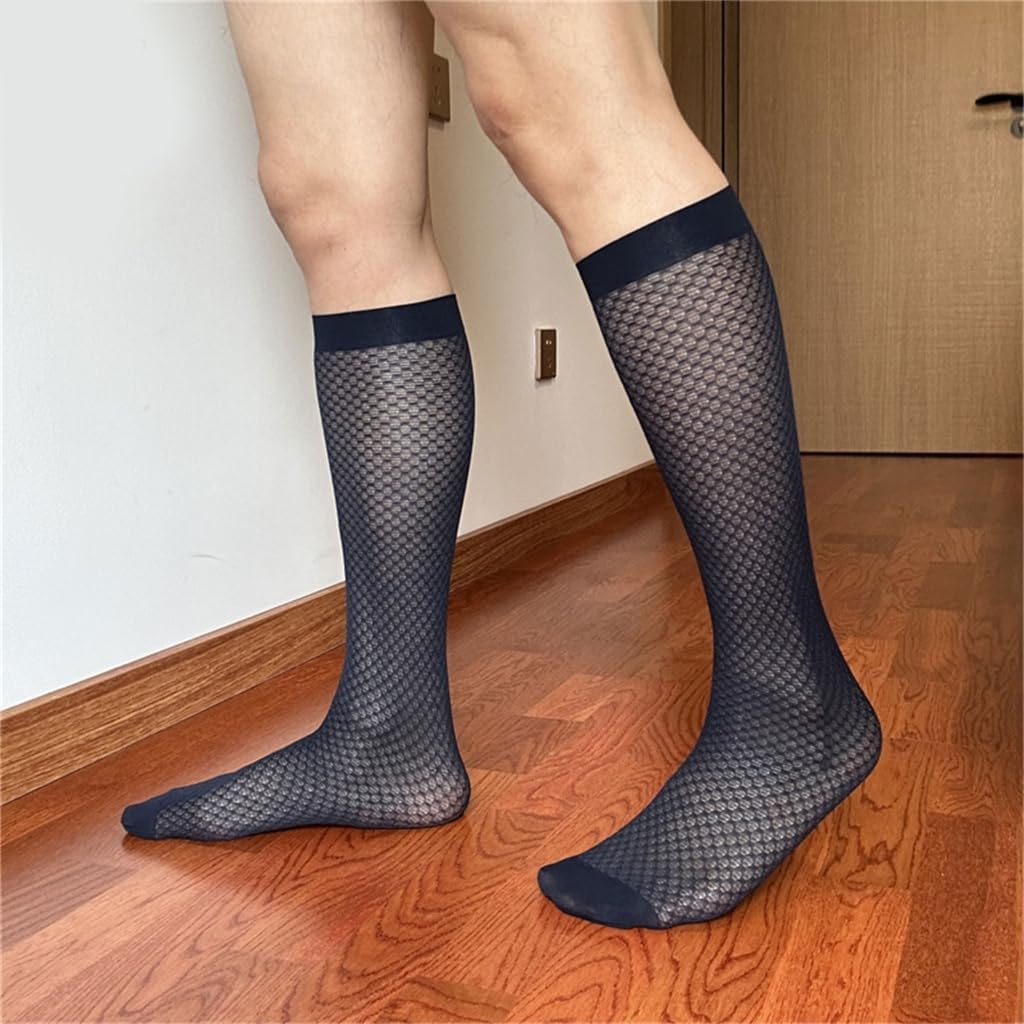 Mens Sheer Business Dress Sock Long Over the Calf Dress or Work Socks Nylon Formal Sock Knee Highs Work Stockings