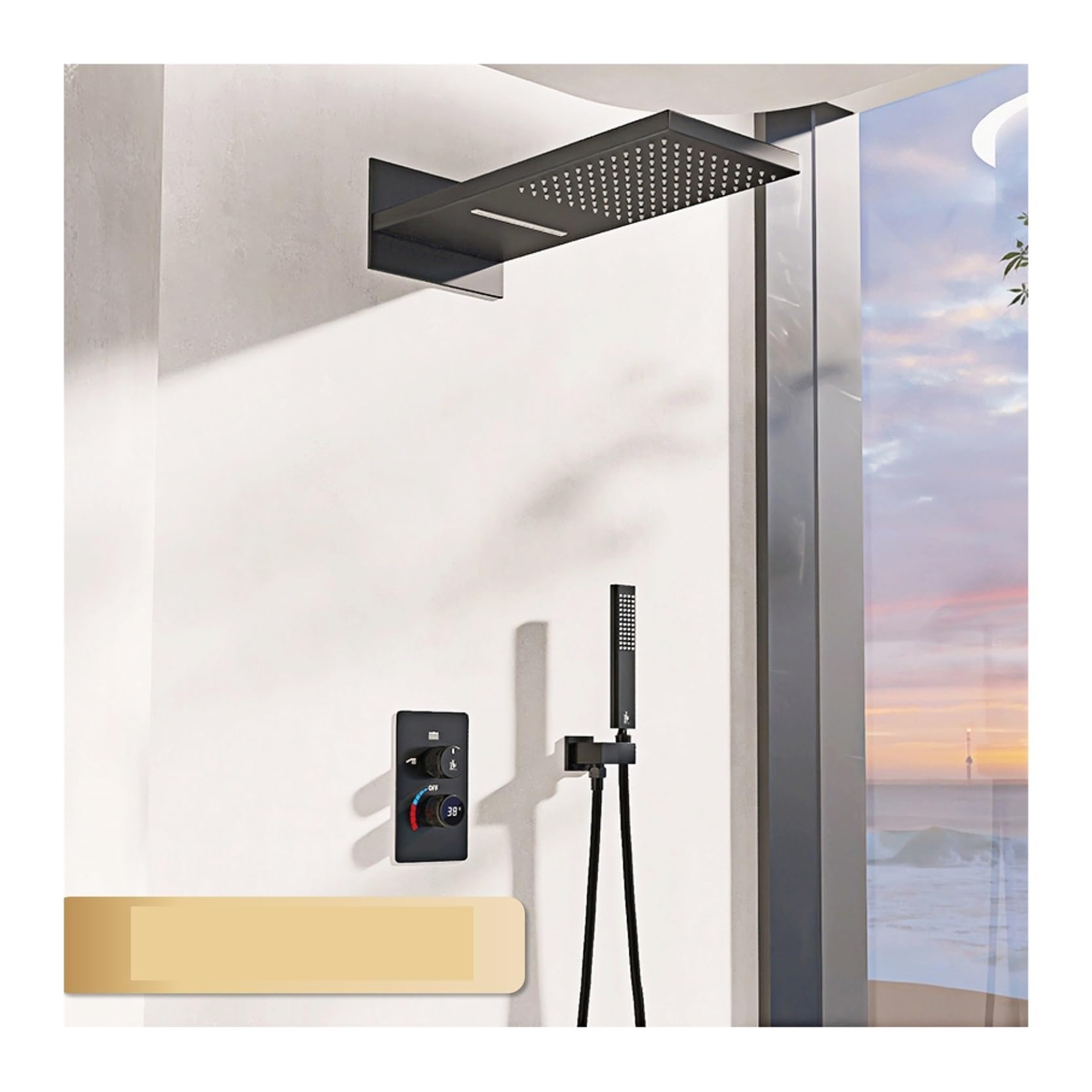 CWCQGH Thermostatic Shower Mixer Set Black Brass Bathroom Shower,Intelligent Digital Display Dual Control Shower Faucet with Wall Mounted Design