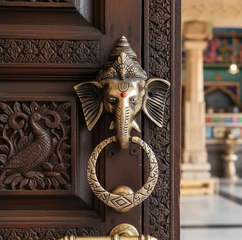 Brass Ganesh Door Knocker Antique Finish Traditional Ganesha Design Heavy Duty Main Door Knocker | 8 Inch Decorative Door Knocker DNK-223-image-22