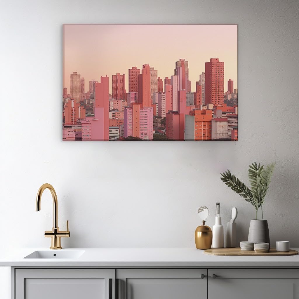 Canvas for Living room. Sunset Serenade - When Cityscapes Embrace the Dreamy Hues of Twilight, 27 x 18 inch Canvas Wall Art - Ready to Hang