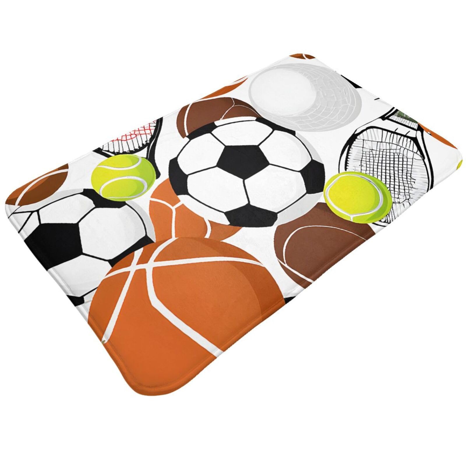 Sports Ball Print Living Room Bathroom Kitchen Anti Slip and Absorbent Carpet, Indoor Entrance Door Muddy Floor Mat, Ultra Soft Washable Carpet 21x31.5 Inches