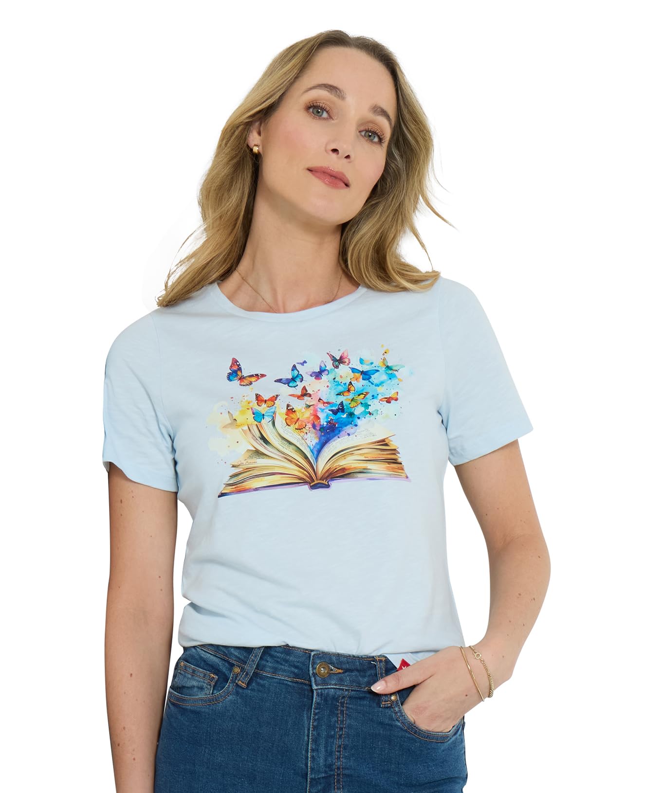 Joe Browns Women's Blue Book & Butterfly Graphic T-Shirt In | Size: 8