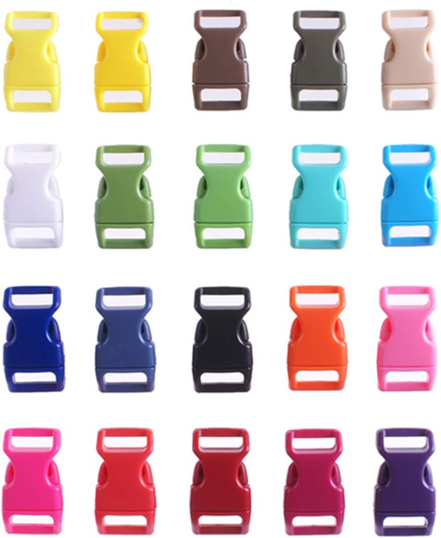 HONGCI 50PCS Contoured Side Release Plastic Mini Buckles 3/8 Inch for Paracord Bracelets, Dog Collar, Webbing, Bushcraft, Backpack Accessories,Tent