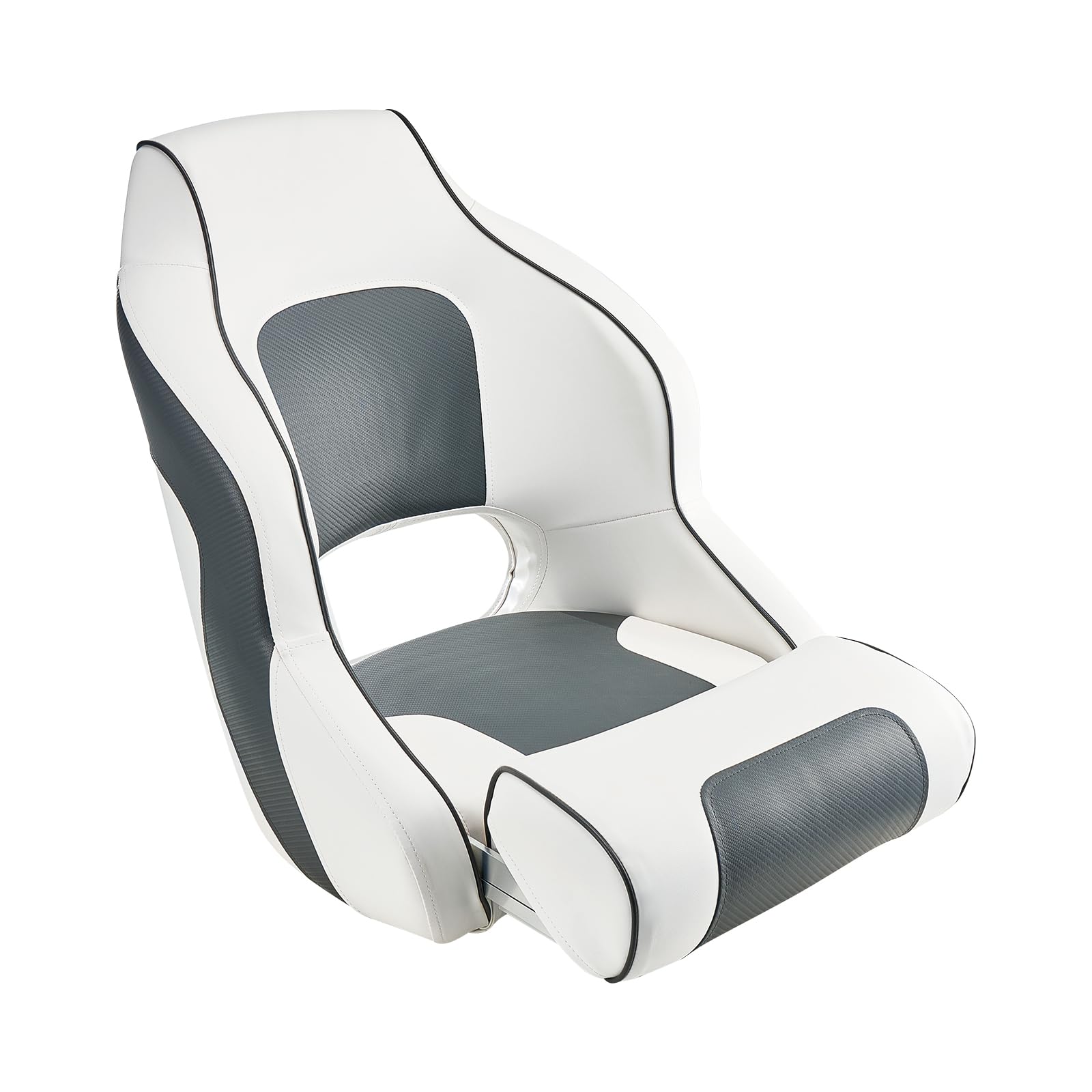 VEVOR Asiento de Barco con Respaldo Alto y Abatible Tipo Butaca de capitán con Cojín de Esponja Gruesa y Cuero de PVC Impermeable Diseño Ergonómico Asiento Plegable para Barcos, Yates, Blanco y Gris
