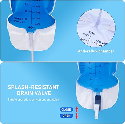 Miniatura 2 de Bolsas para patas de catéter de 33.8 fl oz, bolsa de drenaje urinario para hombres y mujeres con válvula antirreflujo, tubo de 18 pulgadas y correas