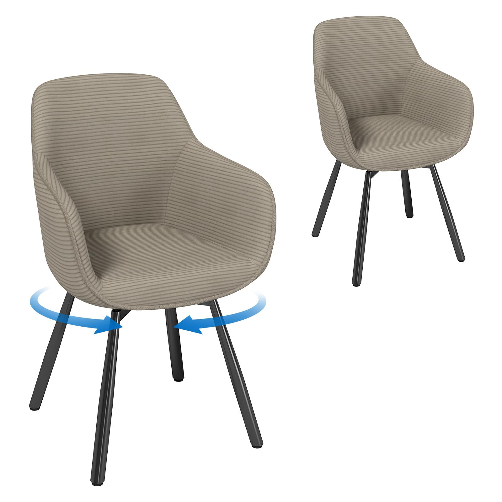 LEWE 2er Set Esszimmerstuhl Drehbar mit Armlehne und Metallbeinen，360°Drehbar，Moderner Polsterstuhl mit Stoffrückenlehne für Küche, Esszimmer, Schlafzimmer,Hellbraun