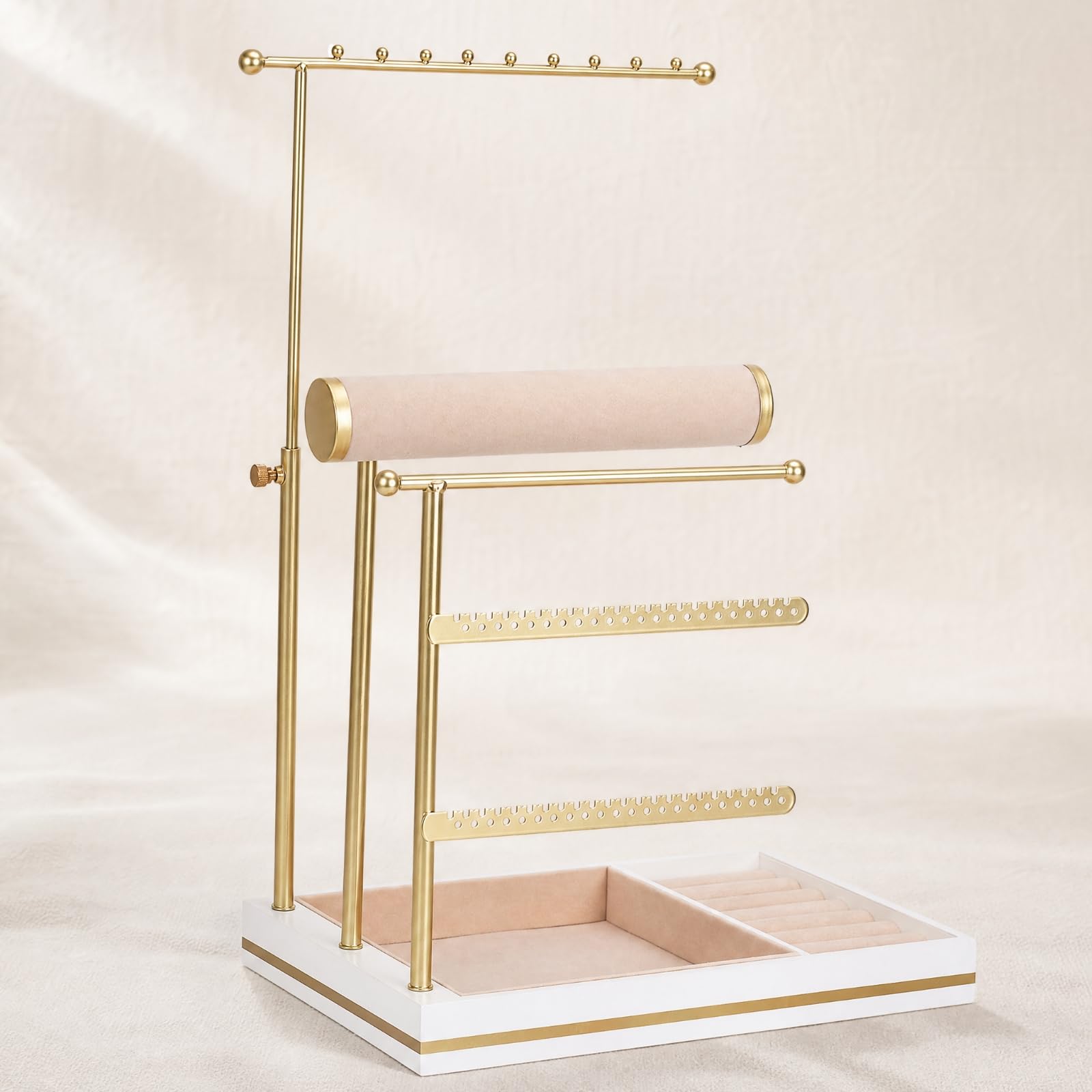 TISHITA Rack Exhibición s con Base MDF Multifuncional Organizador Colgante Pulseras y Anillos Elegante Joyero Escritorio Metálico, Negro