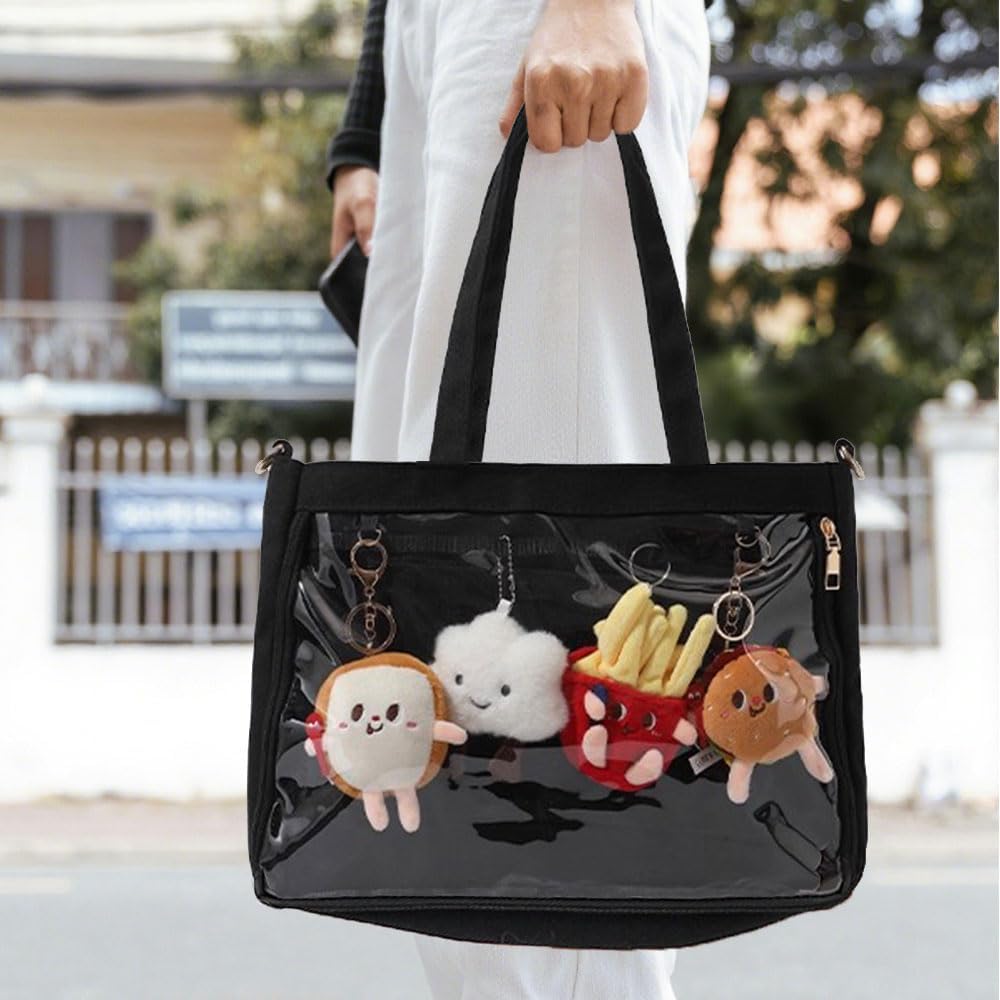 Large Ita Bag Canvas，Black Single Shoulder Crossbody Bag with Insert for Badge Display