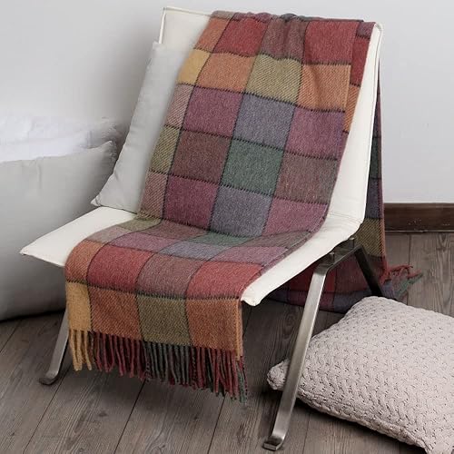 Miniatura 4 de Scottish Fall - Manta de alpaca tejida a mano, suave, cálida, multicolor, diseño a cuadros, 76 x 68 pulgadas