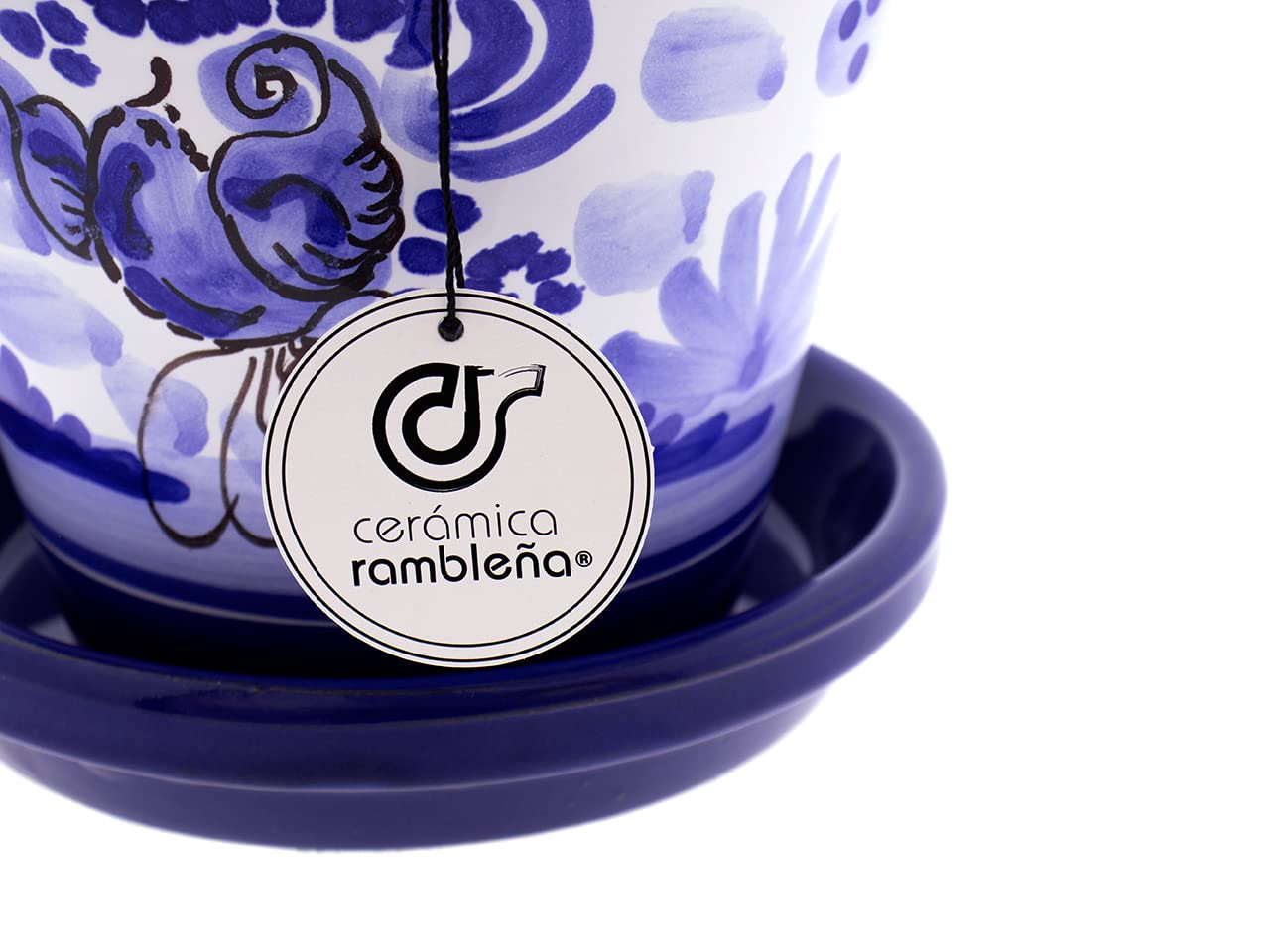CERAMICZNA RAMBLEÑA | Garnki z czerwonego błota | Dekoracyjne doniczki | Doniczki ceramiczne | Doniczki zewnętrzne | Ozdobione Blue Mountain - D111 | 100% Ręcznie robione dekoracje | 20x20x19 cm | Talerz w zestawie