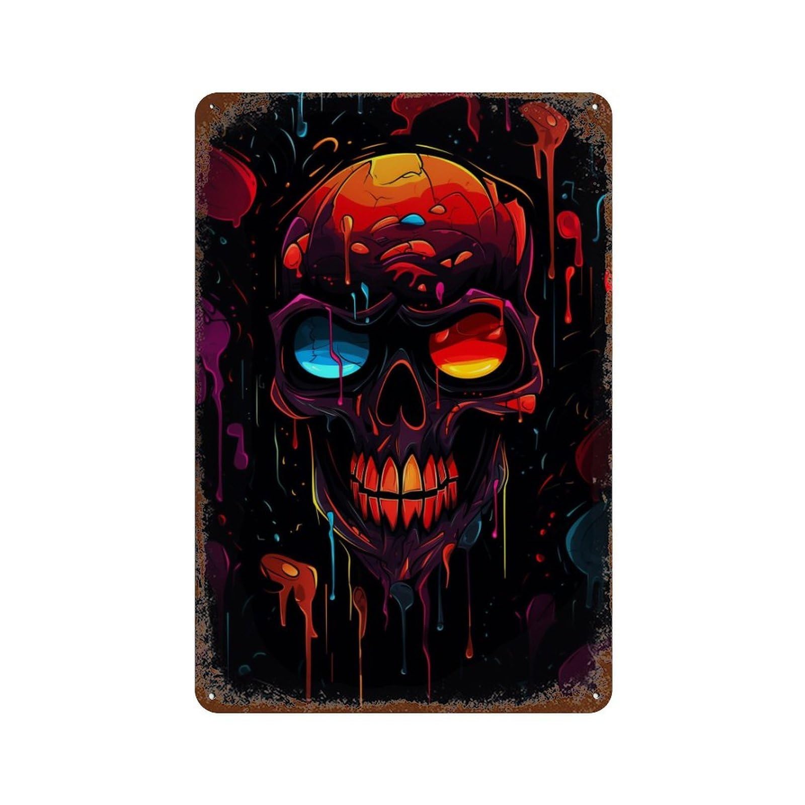 Glowing Skull Artwork-1 11.8"x7.9" Vintage Rust Metal Sign, Novelty Wall Decor for Living Room, Hallway And Home Decor