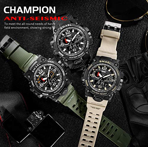Men's Military Watch Analog Digital Outdoor Sports Waterproof Watches Multifunction Casual Dual Display Led Stopwatch Calendar Army Wrist Watch #TOP4