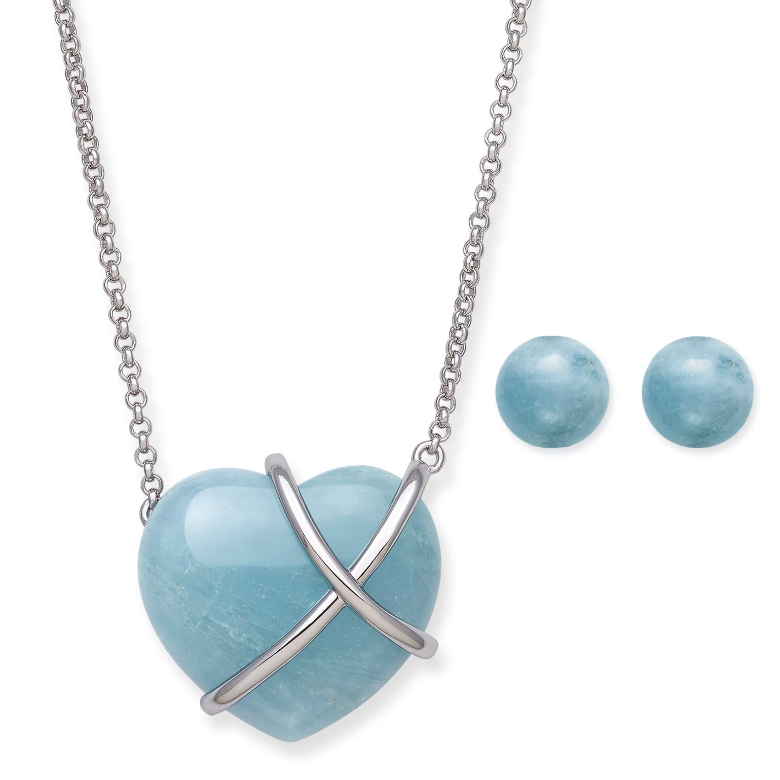 Belacqua Natural Blue Aquamarine Heart Pendant Set