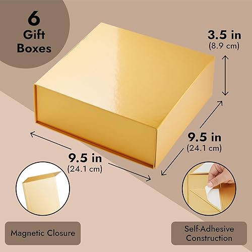 Miniatura 4 de Stockroom Plus Caja de regalo con tapa, paquete de 6, 9.5 x 9.5 x 3.5 pulgadas, cuadrada dorada brillante, caja de propuestas para dama de honor y