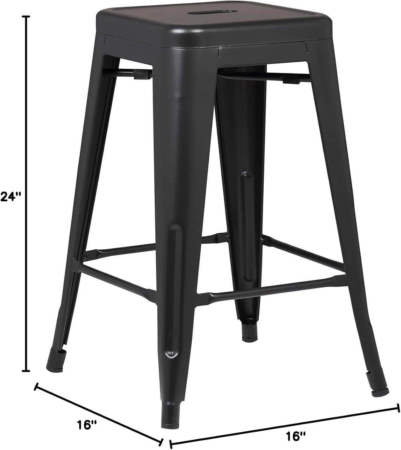 EdgeMod Trattoria 24' Counter Height Industrial Bar Stool, Stackable, Black (Set of 4)