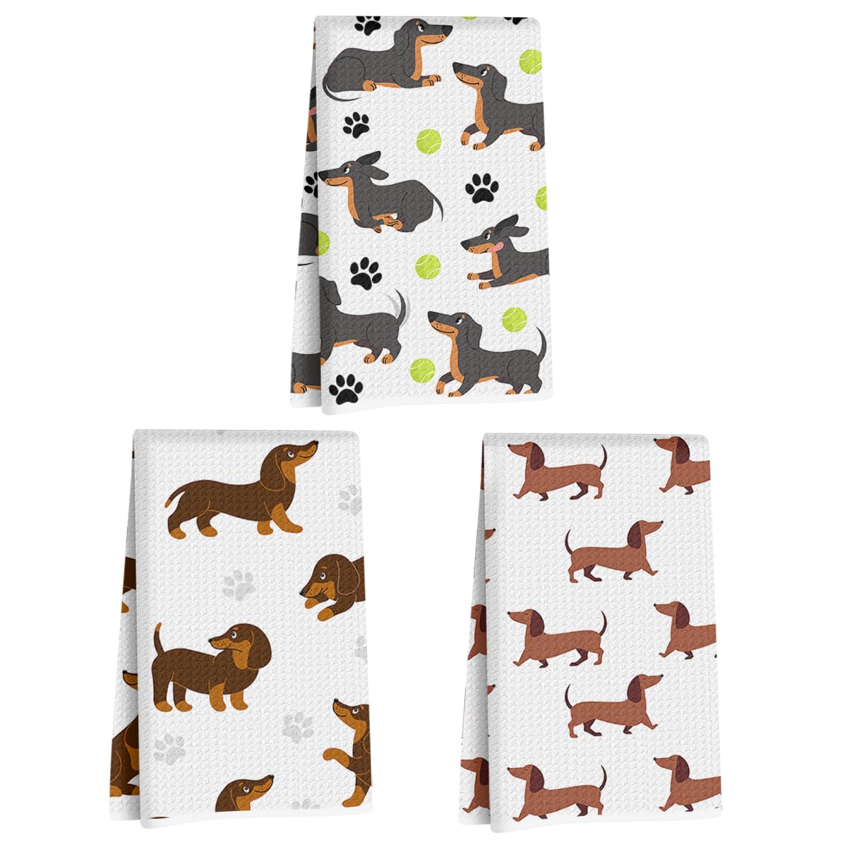 3 Pcs Cute Dachshund Kitchen Towels, Dachshund Gifts Reusable Dish Towels