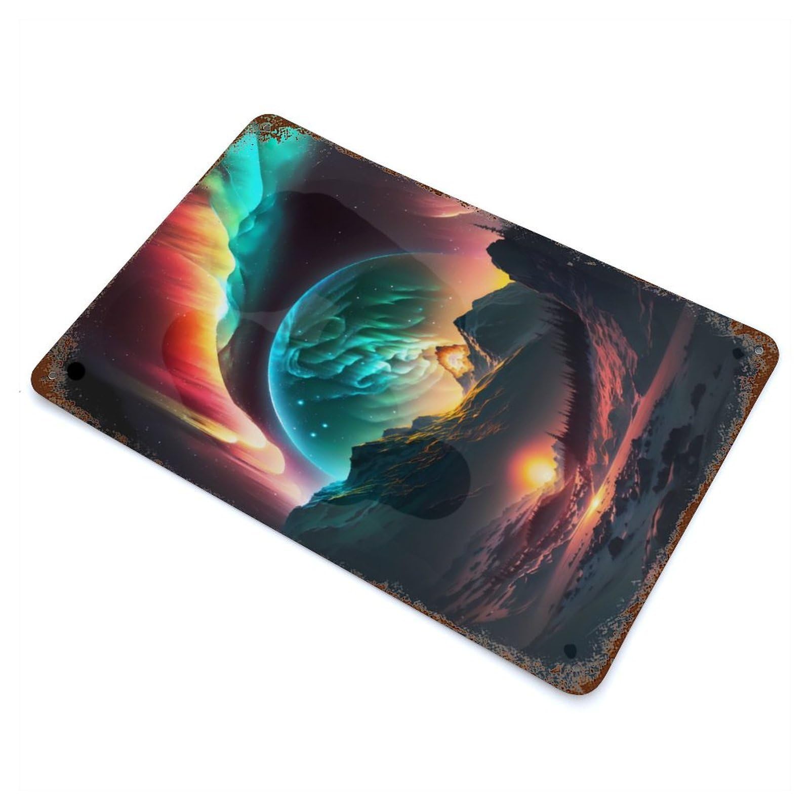 Aurora Borealis Planet Decorative Tin Sign 11.8"x7.9", Ideal for Garage, Bar And Workshop Decor
