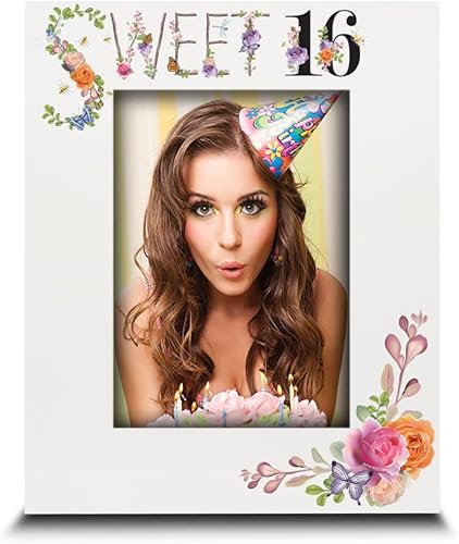 BELLA BUSTA - Marco de fotos de cumpleaños número 16 - Feliz cumpleaños 16 para niña - Dulces diseños florales de dieciséis - Marco de fotos con