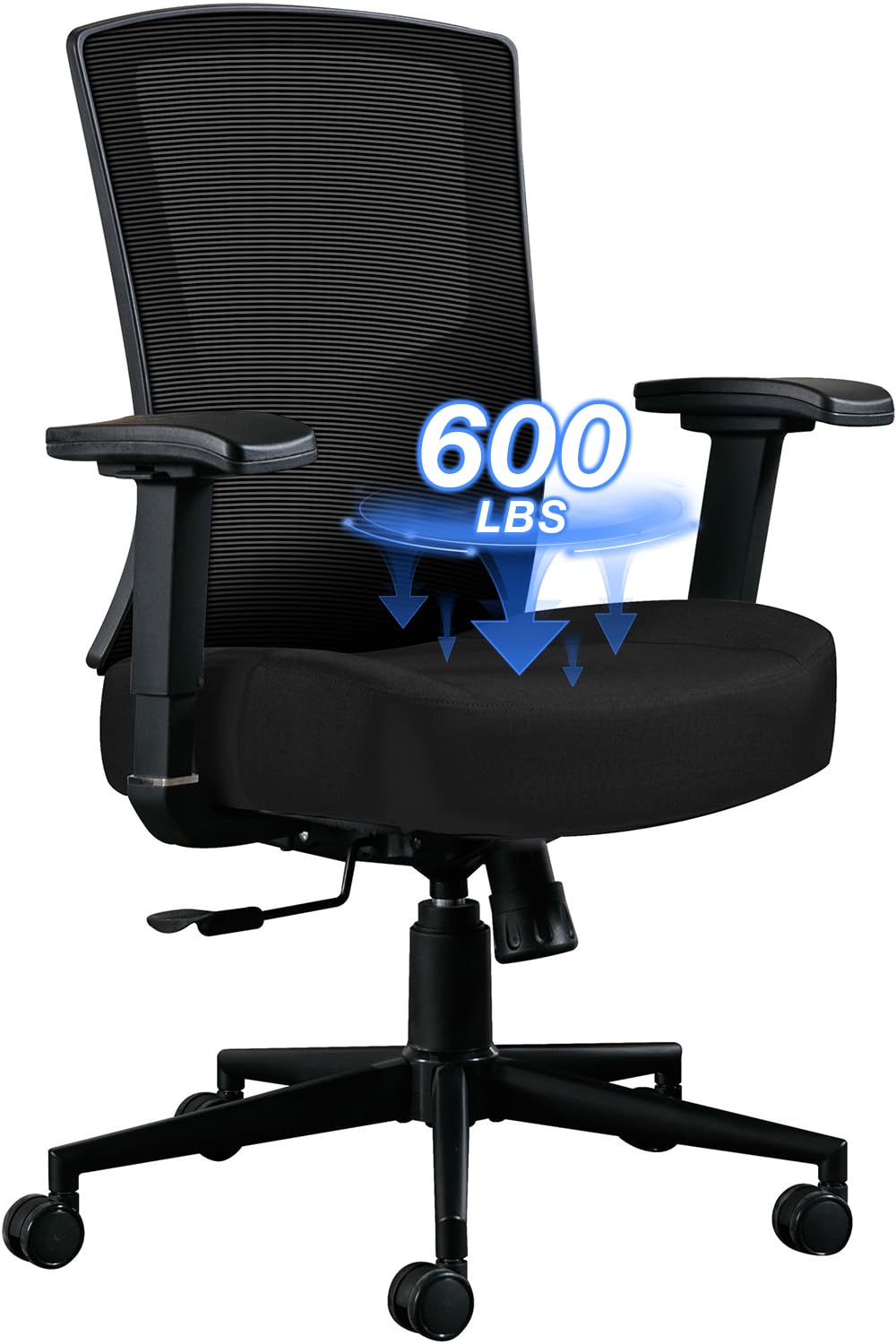 Big and Tall Office Chair 600lbs, Ergonomic Home Office Chair for Heavy People with 2D Adjustable Lumbar Support and High Back Heavy Duty Metal Base Mesh Chair(Black) image 5