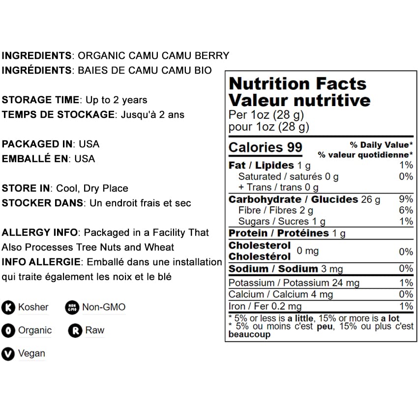 Miniatura 5 de Food to Live Camu Camu Camu en polvo orgánico, 2 libras, sin OMG, Kosher, crudo, vegano, a granel, no irradiado, puro, ideal para hornear, bebidas y