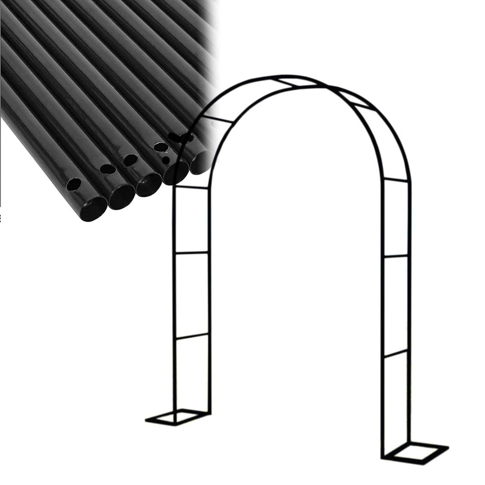 Metalowy łuk ogrodowy do roślin pnących, 240 x 220 cm, kratka na róże, do użytku wewnątrz i na zewnątrz, dekoracja ślubna i imprezowa, trwała konstrukcja stalowa, eleganckie czarne wykończenie