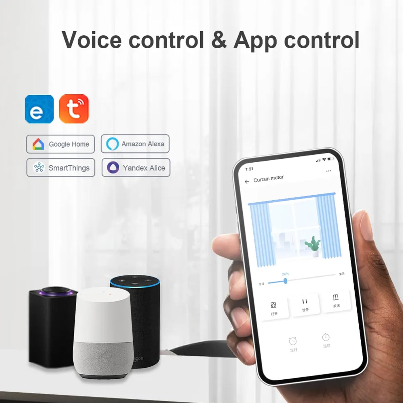 Binario tenda Motorizzato Smart per Tende, 1,8-3,0 m, Motore WiFi 80W, Compatibile Tuya/Zigbee, Controllo Vocale Alexa/Google Home, Telecomando Incluso, Bianco APP Tuya