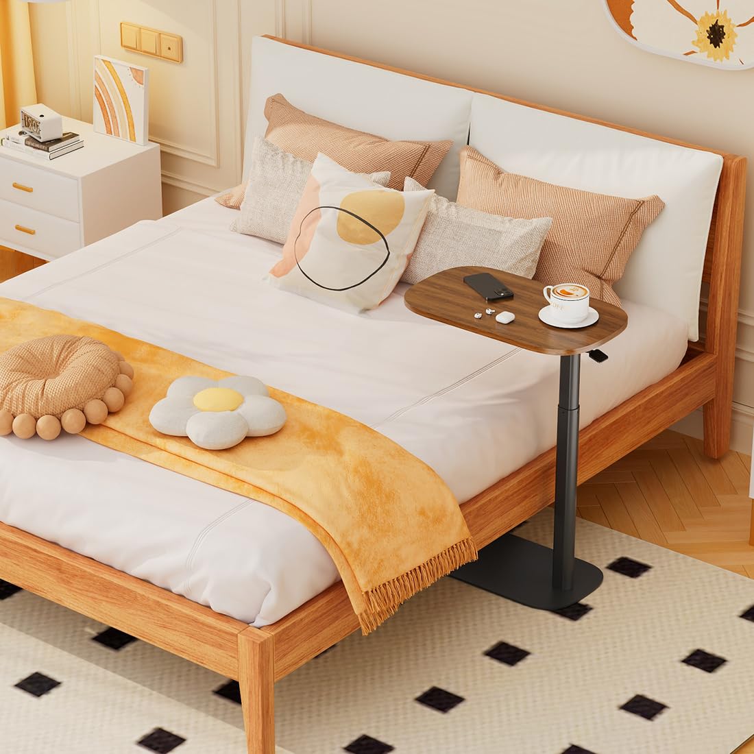 Spacetronik Beistelltisch C Form, Höhenverstellbarer Couchtisch Klein | Sofatisch Höhenverstellbar 64,5-104,5 cm, Laptoptisch ohne Rollen, Ergonomischer Tisch für Sofa, Bett oder Büro