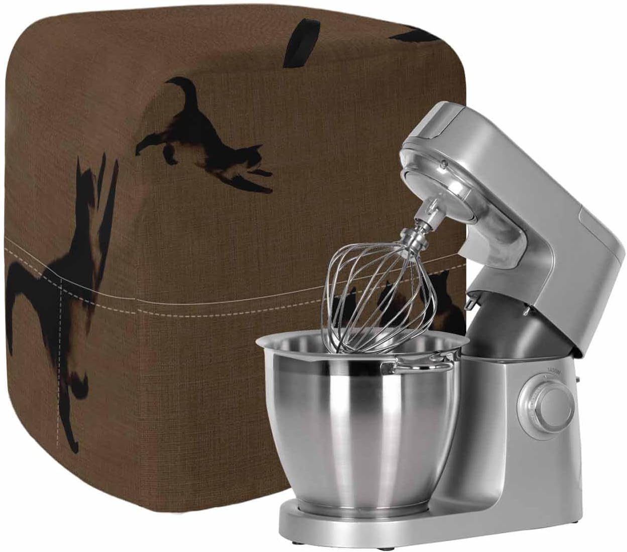 Black Brown Cat Stand Mixer Cover with Storage Pocket, Waterproof Kitchen Mixer Covers, Retro Art Animals Rustic Kitchen Appliance Dust Cover Compatible with 5-8 Quart Mixers